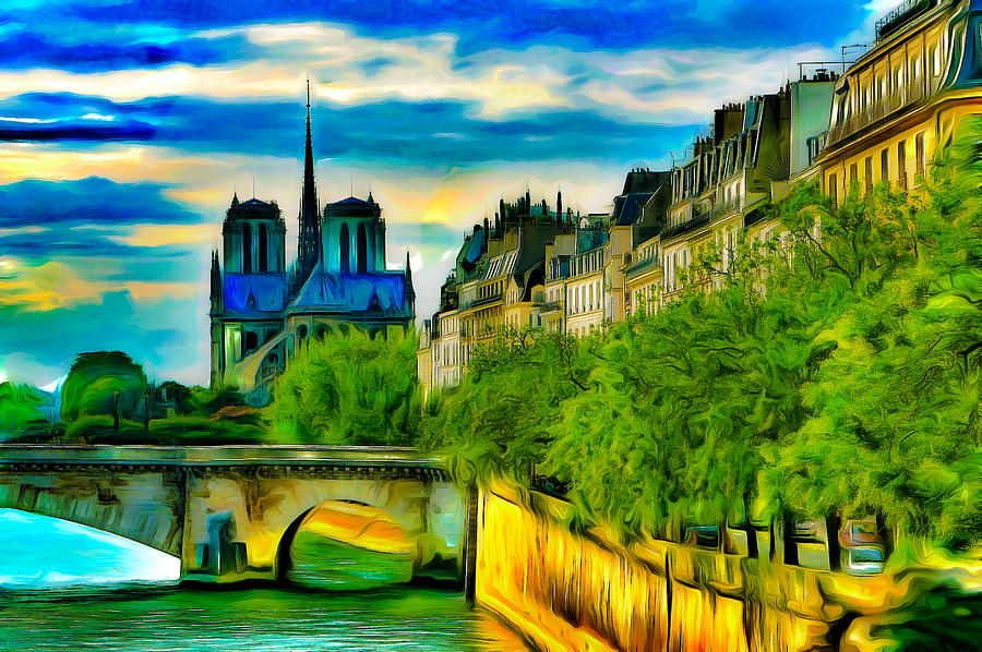 Paris Digital Art - Notre-Dame and the Seine by Jean-Marc Lacombe