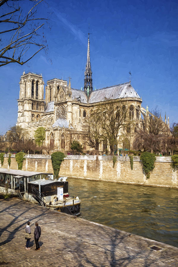 Notre Dame and the Seine Painterly Photograph by Joan Carroll