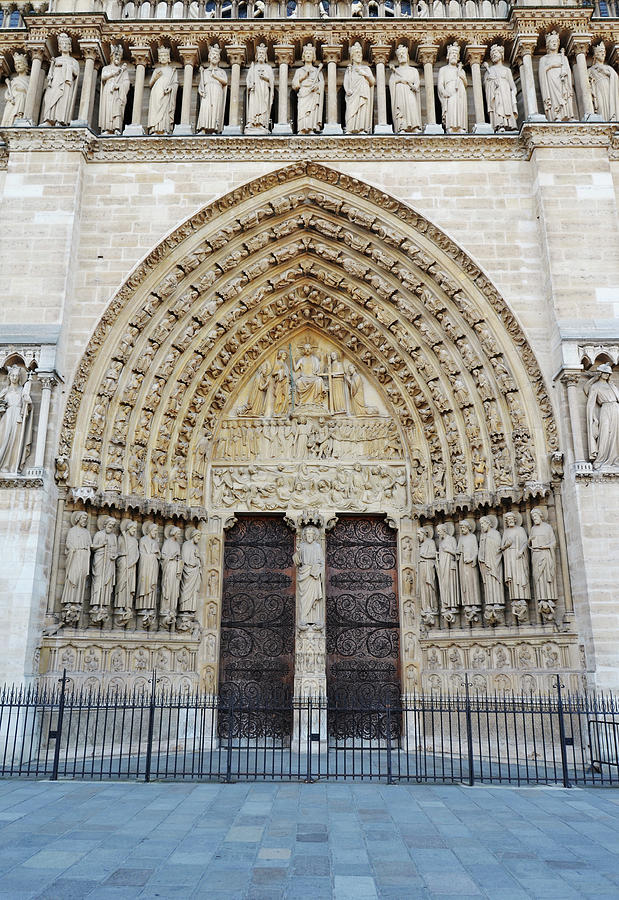 Notre Dame Cathedral Entrance Doors Arch Friezes and Statues Paris France Photograph by Shawn OBrien