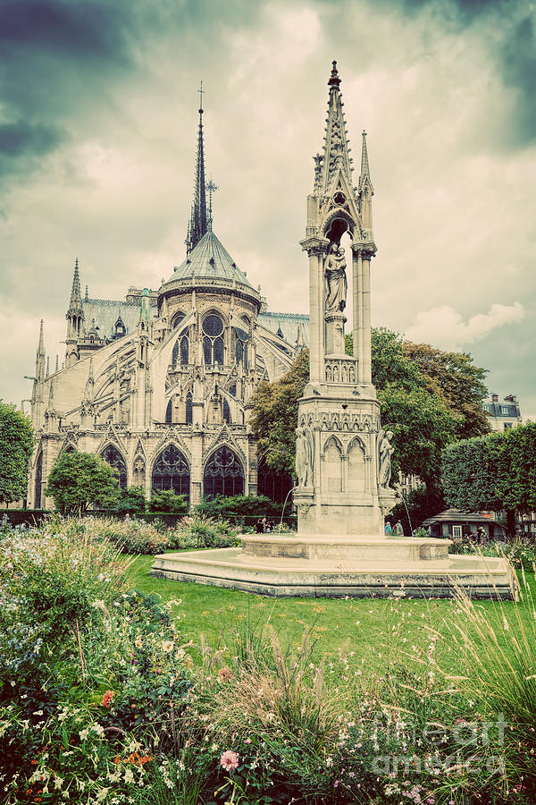 Notre Dame Cathedral in Paris, France. Square Jean XXIII. Vintage Photograph by Michal Bednarek
