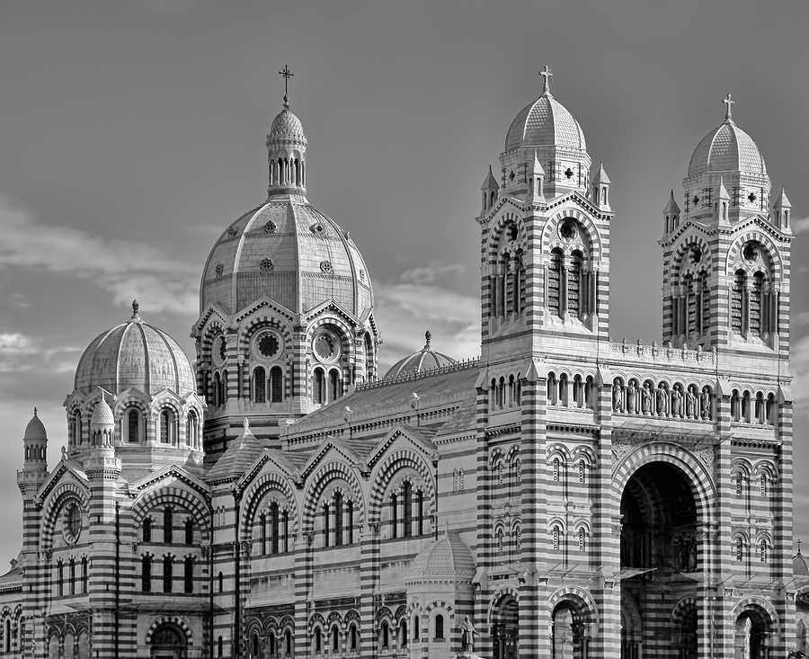 Notre Dame de la Garde Marseille Black and White Photograph by Steven Michael