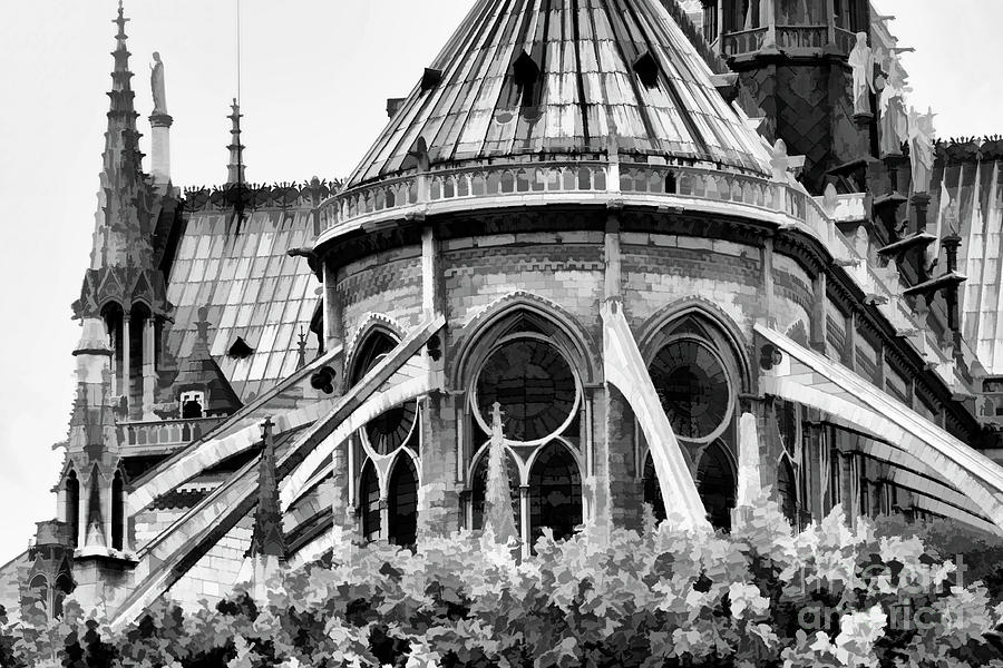 Notre Dame Exterior Church Paris BW Photograph by Chuck Kuhn