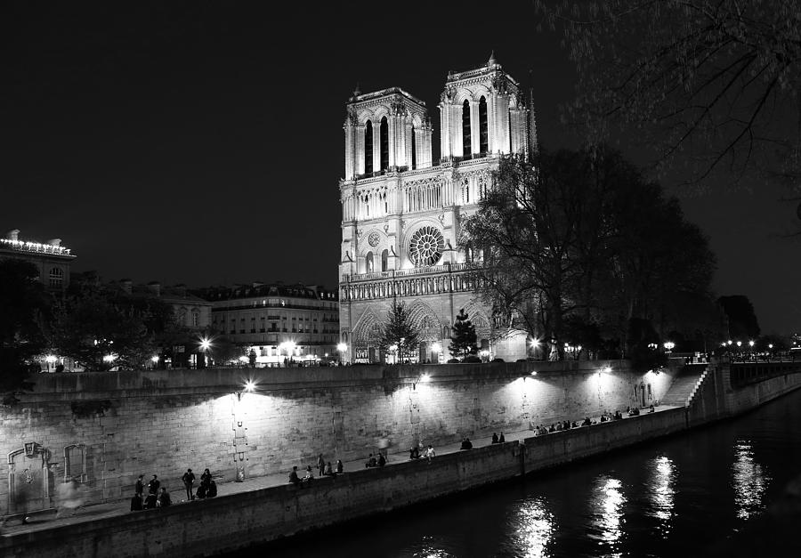 Notre Dame Night 1bw Photograph by Andrew Fare