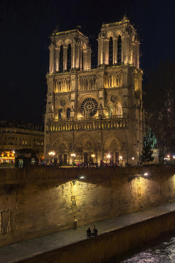Notre Dame Night Painterly Photograph by Joan Carroll