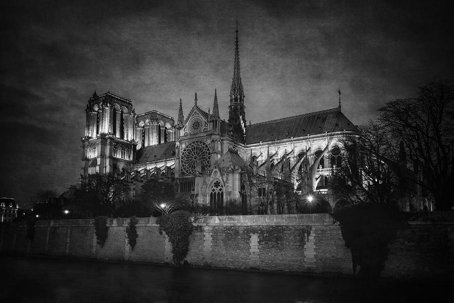 Notre Dame on the Seine BW Photograph by Joan Carroll