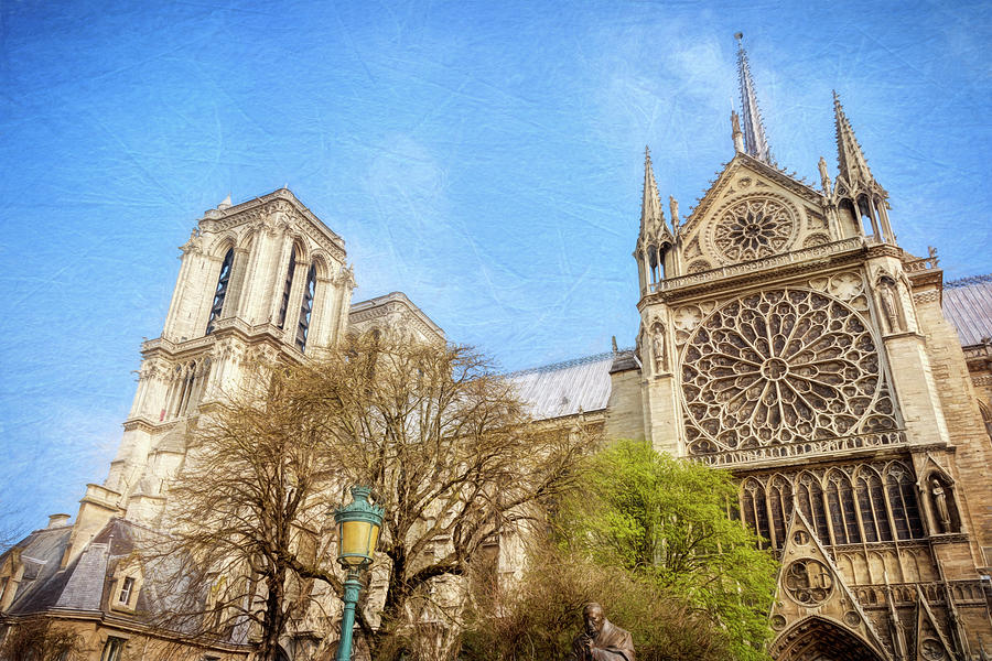 Paris Photograph - Notre Dame Rose Window Textured by Joan Carroll