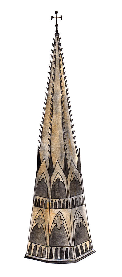 Notre Dame Spire Painting by Anna Elkins