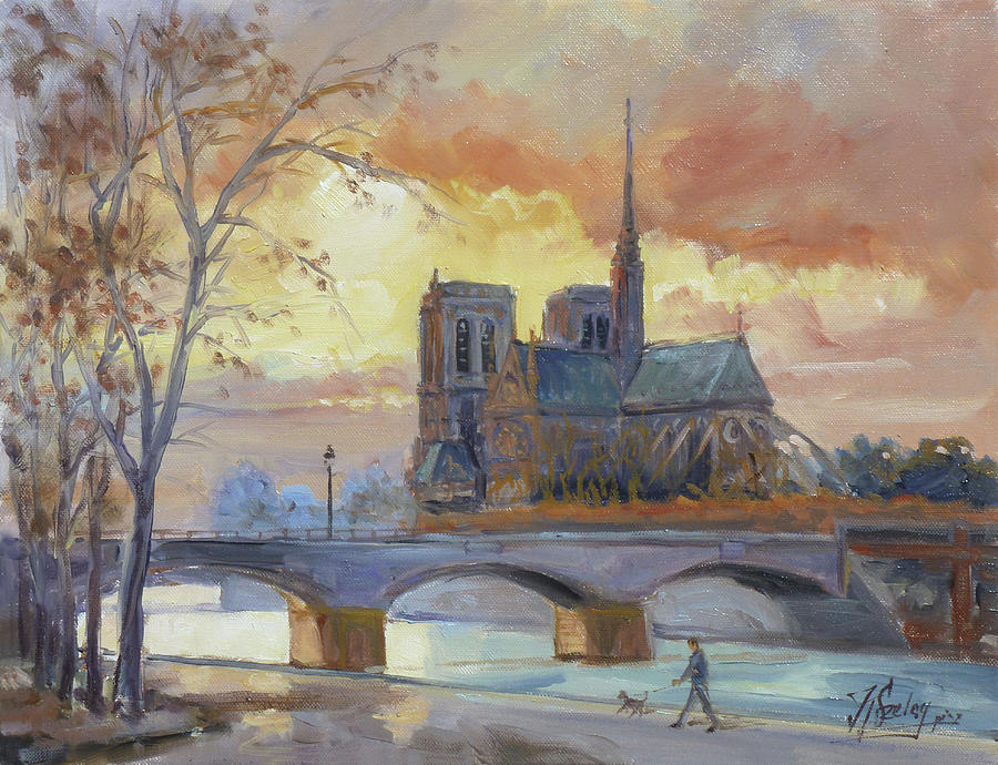 Notre Dame - Sunset, Paris Painting by Irek Szelag