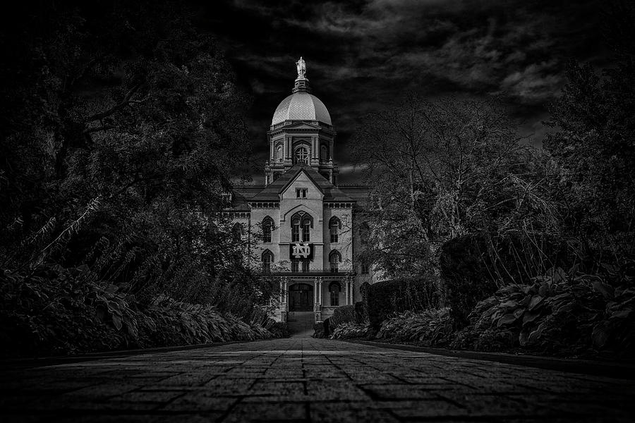 Rudy Movie Photograph - Notre Dame University Golden Dome BW by David Haskett II
