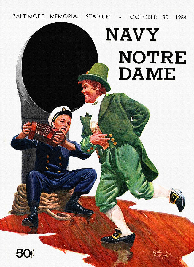 Irish Painting - Notre Dame V Navy 1954 Vintage Program by Big 88 Artworks