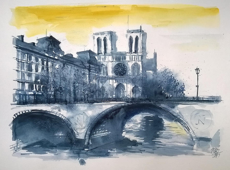 Paris Painting - Notre Dame view by Lorand Sipos