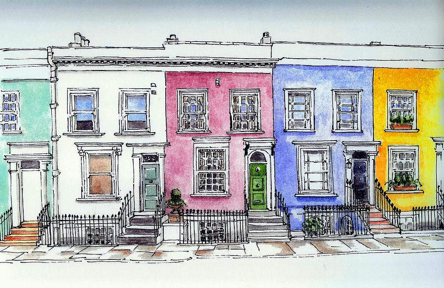 Notting Hill Cottages Drawing by Yvonne Ayoub