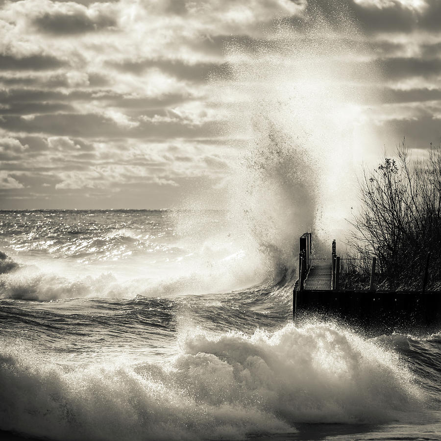 Lake Michigan Photograph - November Gales BW by James Meyer
