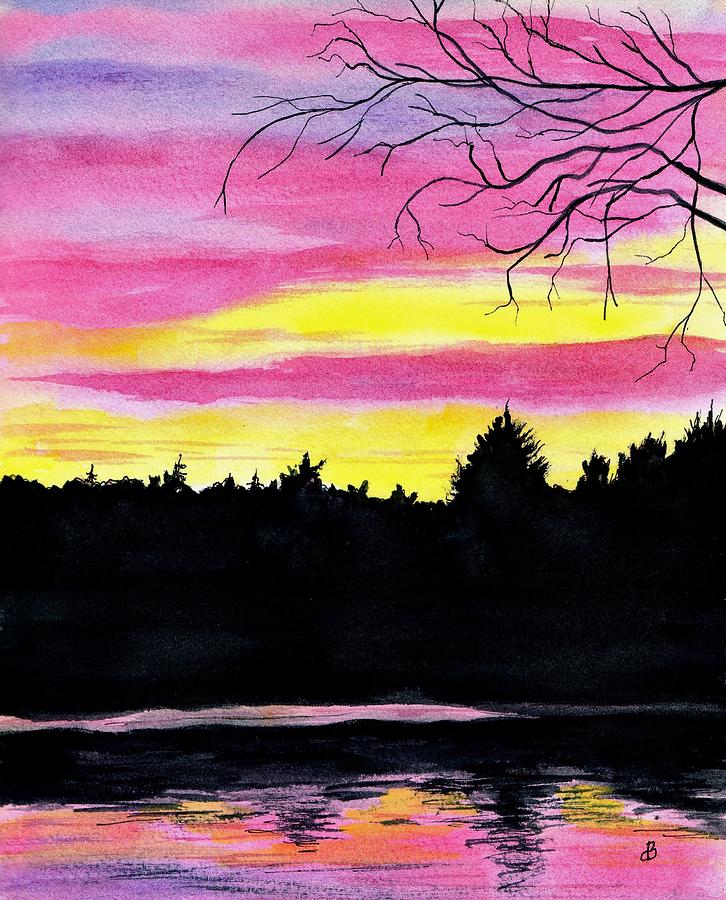 November Sunset Maine Painting by Brenda Owen