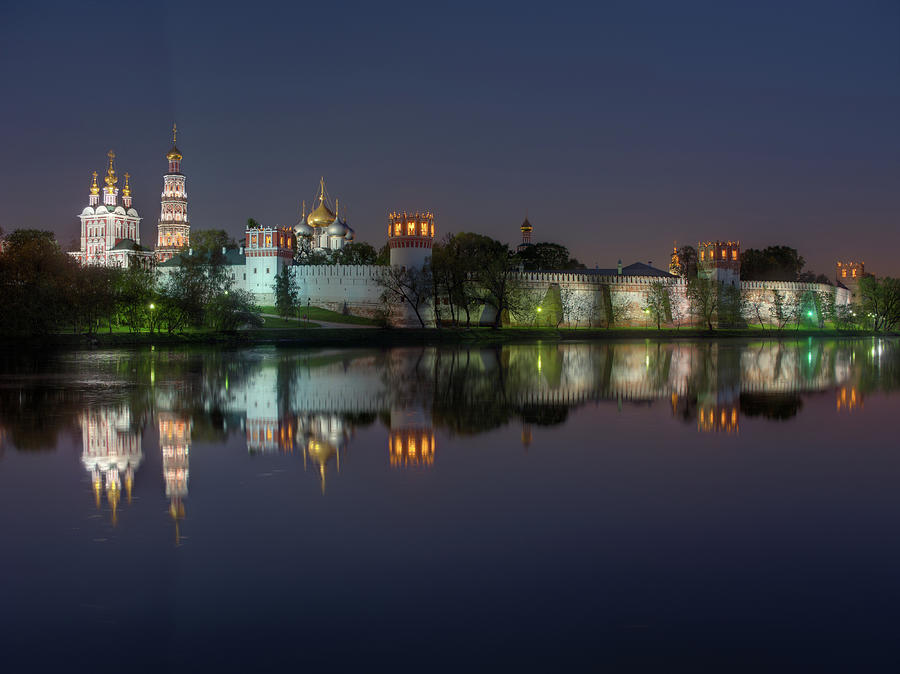 Novodevichy Convent at night Photograph by Alexey Kljatov