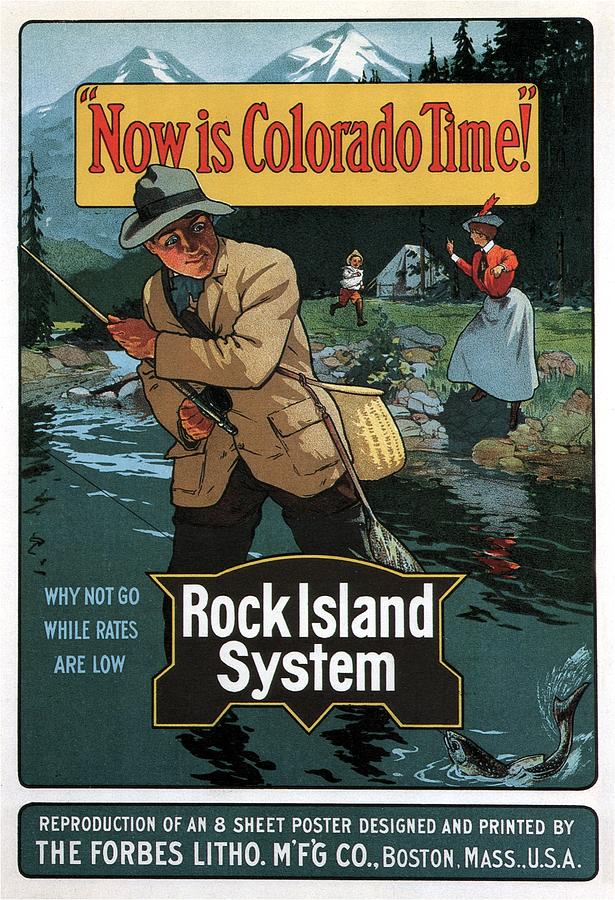 Now Is Colorado Time - Rock Island System - Retro travel Poster - Vintage Poster Mixed Media by Studio Grafiikka