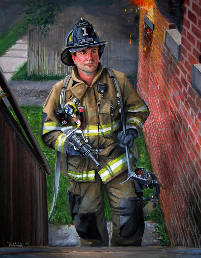 Firefighter Painting - Nozzle Man by Paul Walsh
