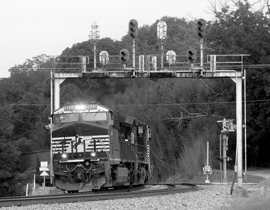 NS Train Under Lowell Signals BW Photograph by Joseph C Hinson