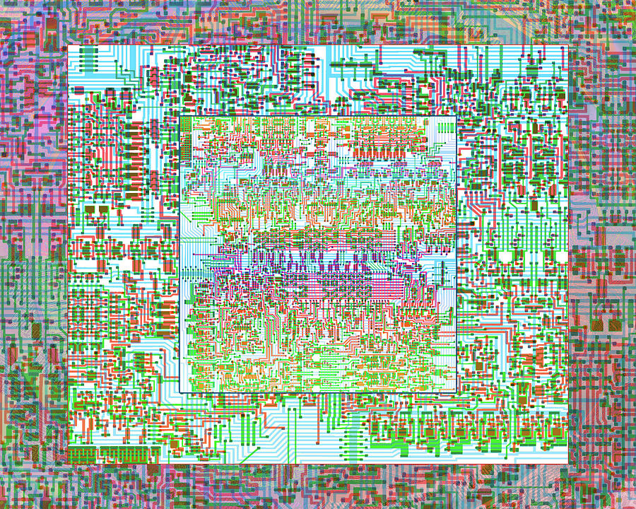 Intel 4004 CPU Silicon Wafer computer Chip Integrated Circuit Mask Abstract 3 Digital Art by Kathy Anselmo