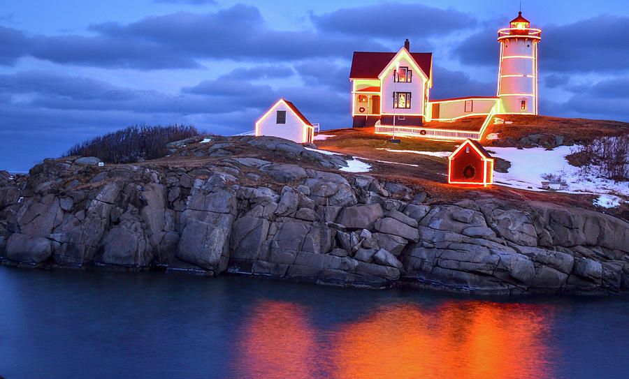 Nubble Holiday Lights 2014 Photograph by Hershey Art Images