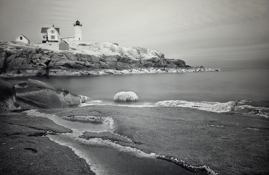 Nubble Light Black and White Photograph by Luke Moore