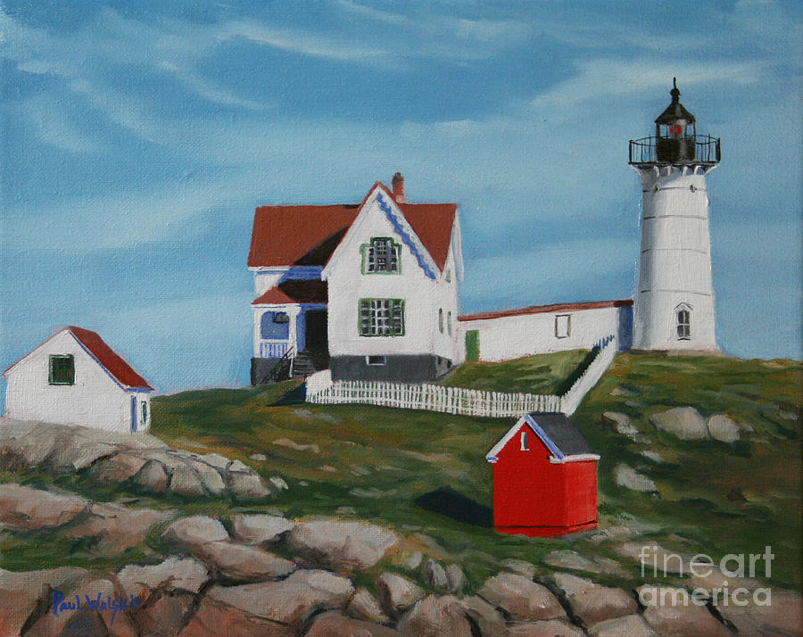Beach Painting - Nubble Light House by Paul Walsh