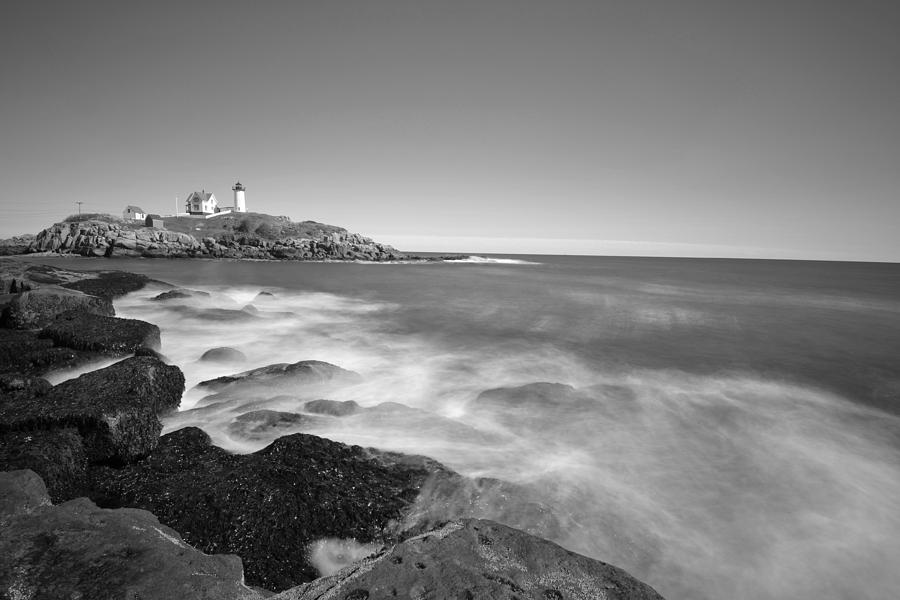Nubble Light in York ME Cape Neddick Black and White Photograph by Toby McGuire