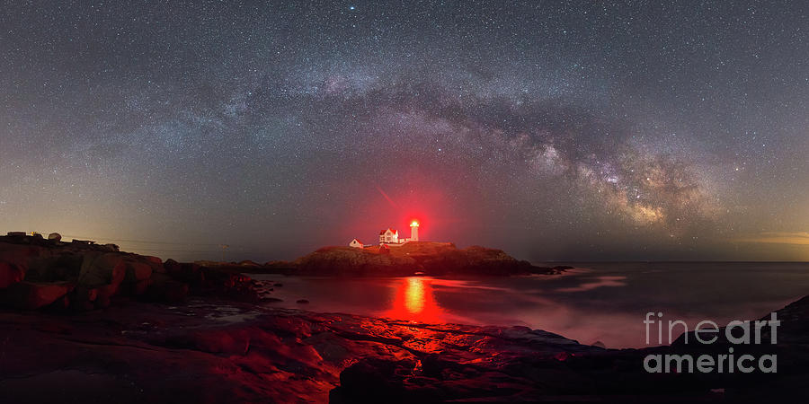 Nubble Lighthouse Photograph - Nubble Light Milky Way Panorama  by Michael Ver Sprill