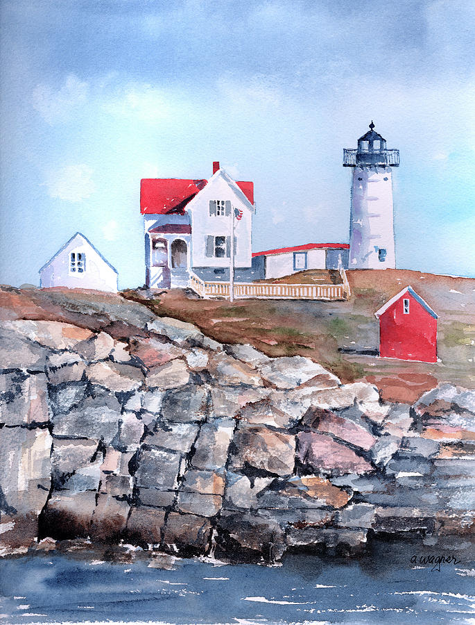 Nubble Lighthouse - Maine Painting by Arline Wagner