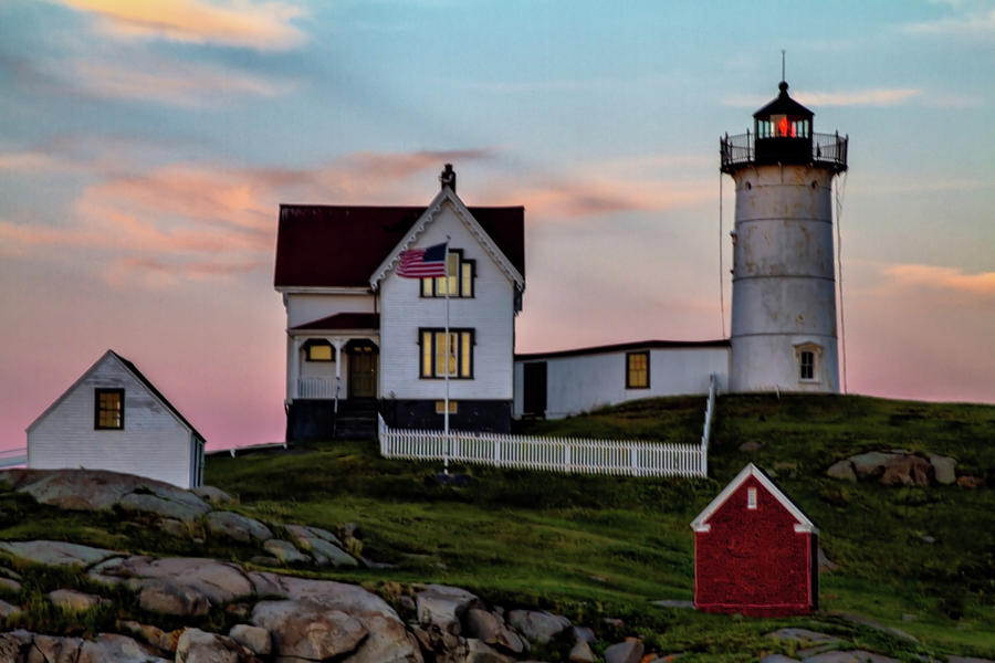 Nubble Lighthouse at Dusk by Betty Pauwels Nubble Lighthouse at Dusk by Betty Pauwels