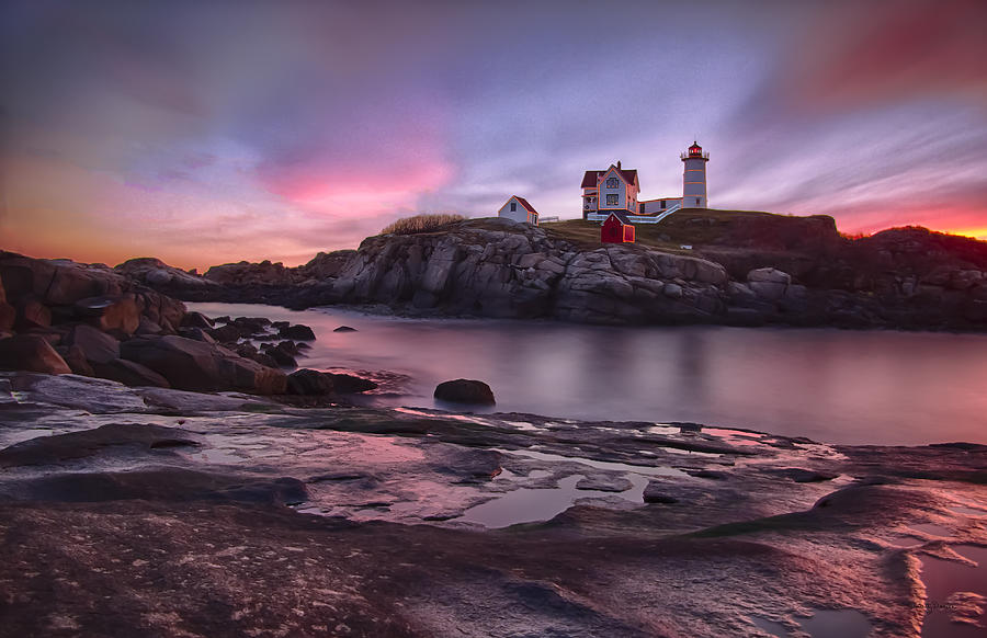 Lighthouse Photograph - Nubble Lighthouse at Sunrise York ME by Betty Denise