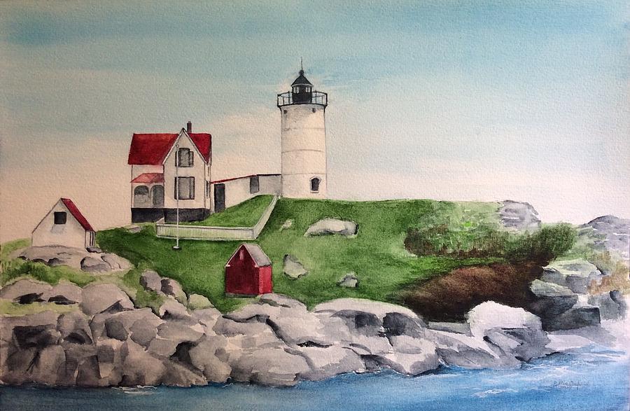 Nubble Lighthouse Painting by Ellen Canfield