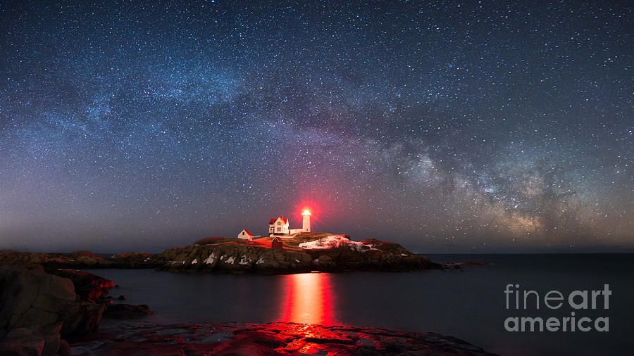 Nubble Lighthouse Milky Way Pano Photograph by Michael Ver Sprill