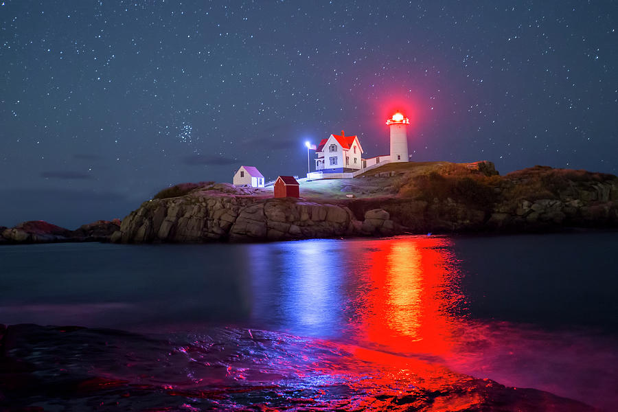 Nubble Lighthouse Reflection Photograph by Mircea Costina Photography