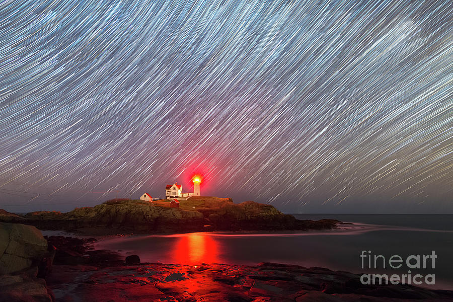 Nubble Lighthouse Star Trails  Photograph by Michael Ver Sprill