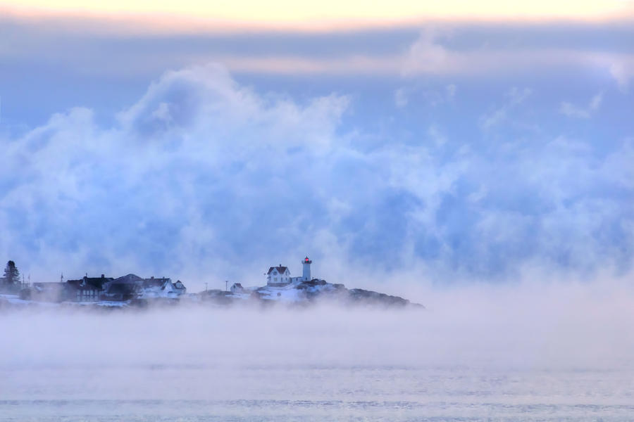 Nubble Lighthouse Sunrise with Sea Smoke - York, Maine Photograph by Joann Vitali