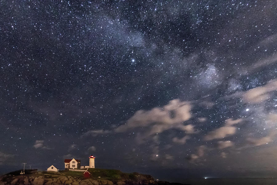 Nubble Lighthouse under the Milky Way Photograph by Kristen Wilkinson