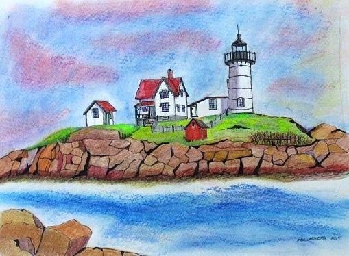 Nubble Point Light House Drawing by Paul Meinerth