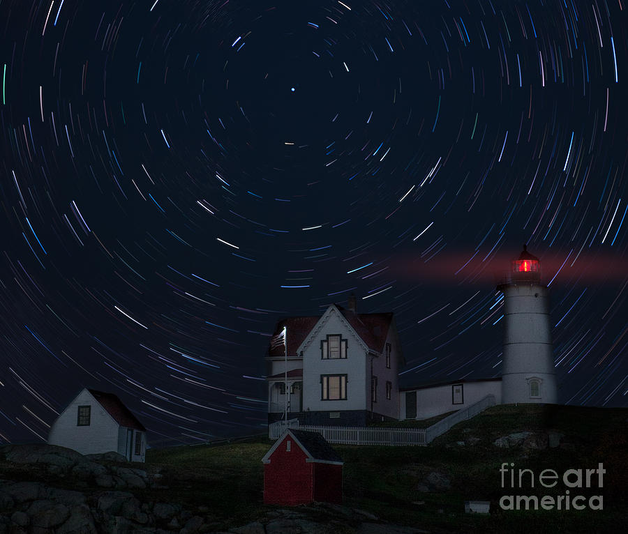 Lighthouse Photograph - Nubble Startrails by Jerry Fornarotto