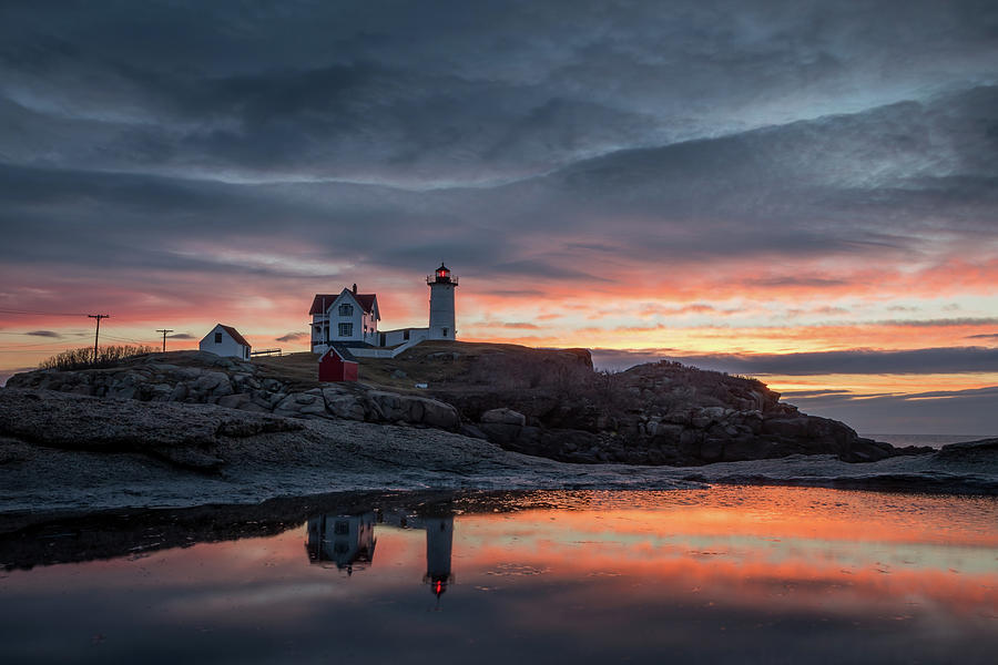 Nubble Sunrise Reflection Photograph by Colin Chase