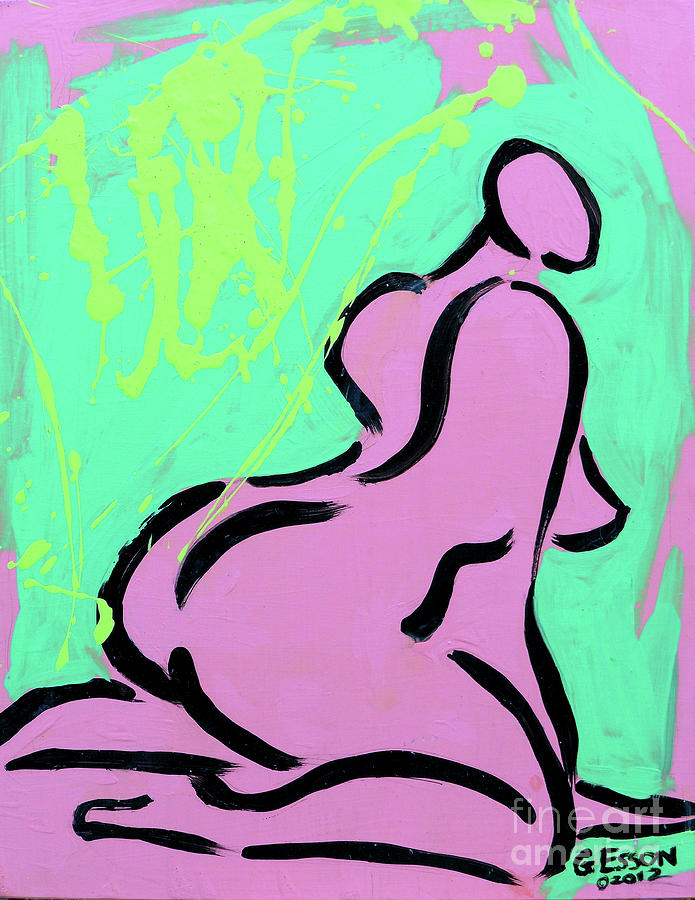 Nude Abstract With Green Background Painting by Genevieve Esson