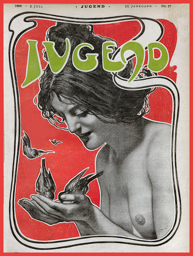 Nude and Birds Jugend Magazine Cover Painting by Jugend Magazine
