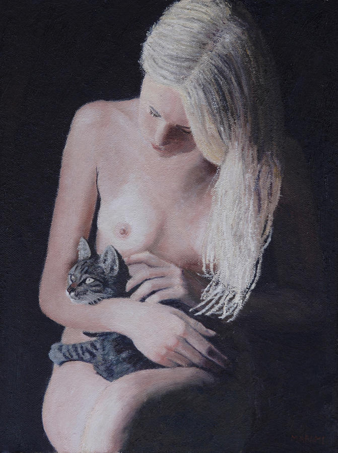 Nude And Cat Painting by Masami Iida