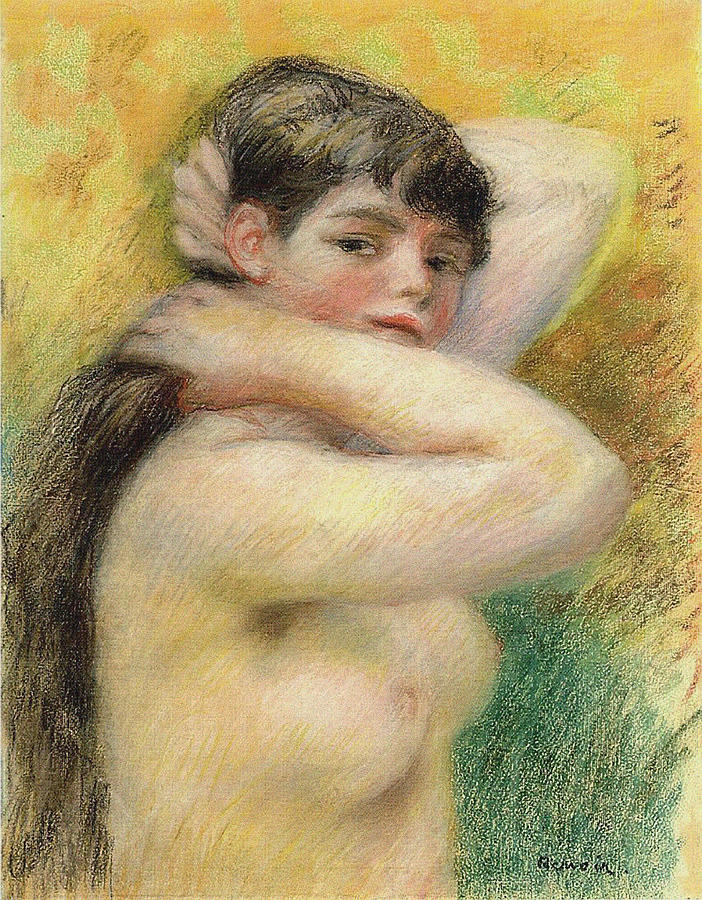 Body Painting - Nude Arranging Her Hair 1885 by Auguste Renoir.