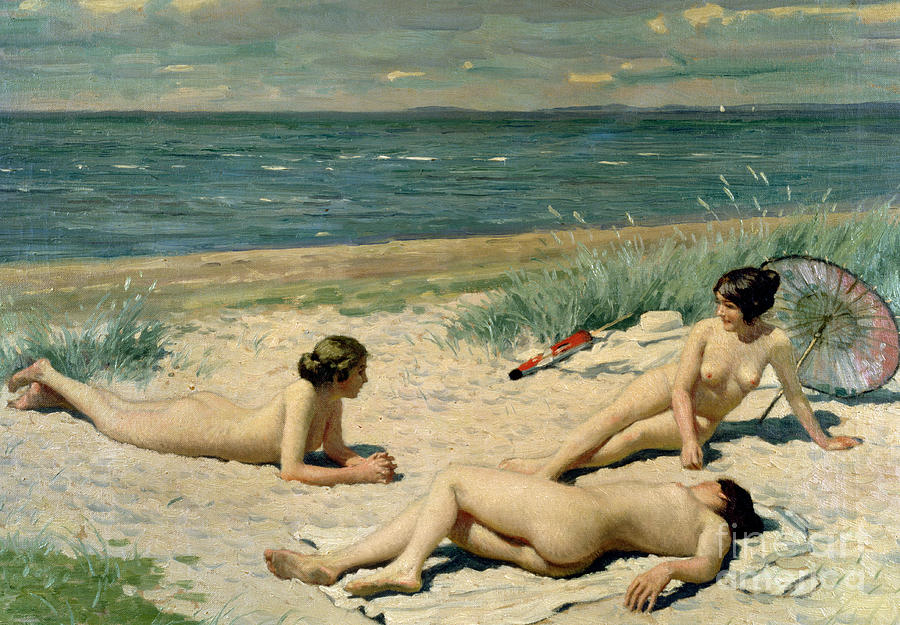 Nude bathers on the beach Painting by Paul Fischer