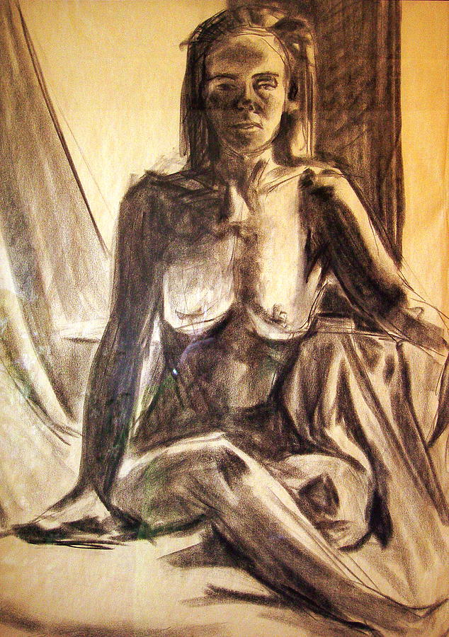 Nude by the window Drawing by Bonnie Peacher