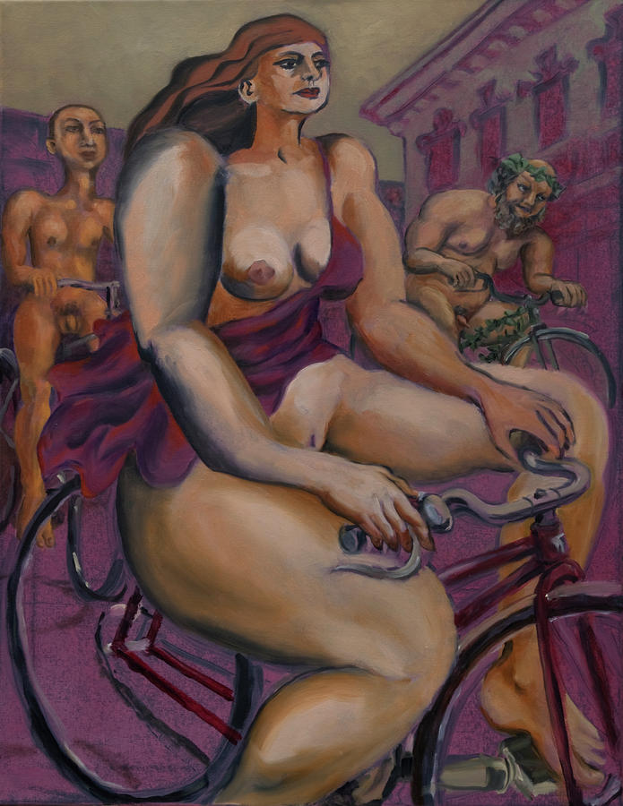 Nude cyclists with Carracchi Bacchus Painting by Peregrine Roskilly