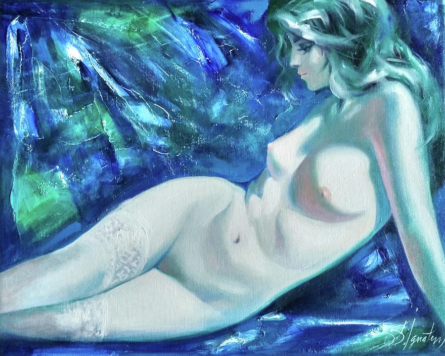 Nude dressed in stockings Painting by Sergey Ignatenko