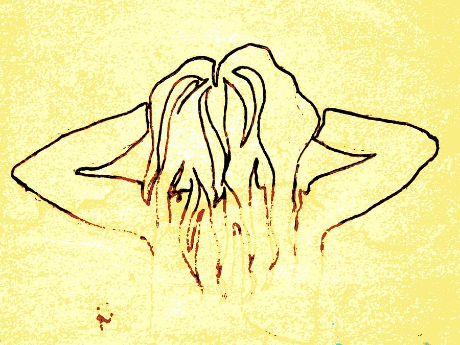 Nude Female Hands In Hair Drawing By Sheri Buchheit