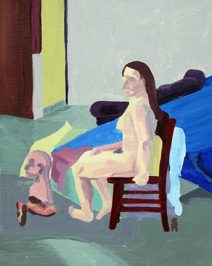 Nude Female in Red Chair Painting by Sheri Parris